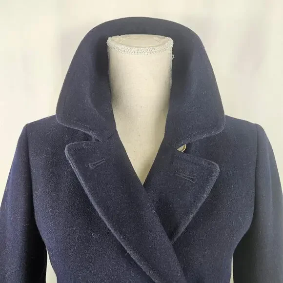 J. Crew Navy Wool Blend Double Breasted Collared Peacoat Gold Shield Buttons 0 - Picture 7 of 13